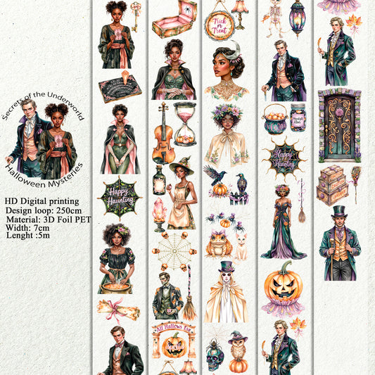 PET 3D raised Secrets of the Underworld and Halloween Mysteries tape,one roll fashion, junk journal, scrapbooking,bullet journal, card making.