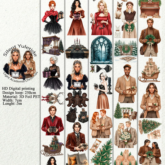 PET 3D raised Silent Yuletide and Light Academia Christmas tape,one roll fashion, junk journal, scrapbooking,bullet journal, card making.