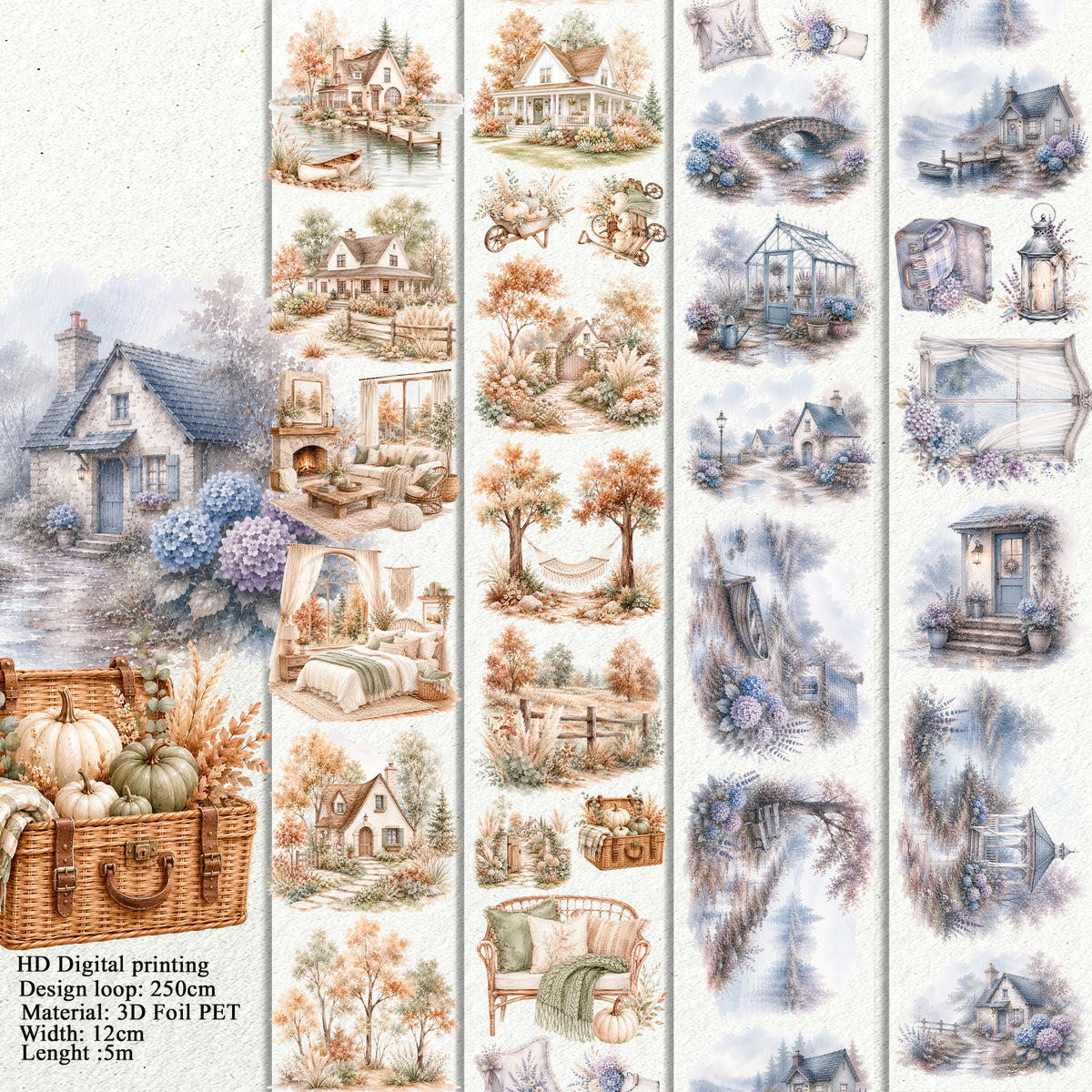 Soft and Rainy Harvest Landscape PET 3D raised tape.