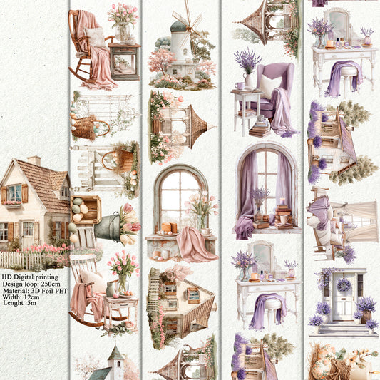 PET 3D raised Spring Landscape 4 tape,one roll fashion, junk journal, scrapbooking,bullet journal, card making.