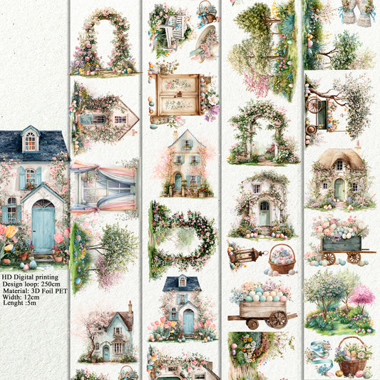 PET 3D raised Spring Landscape 5 tape,one roll fashion, junk journal, scrapbooking,bullet journal, card making.
