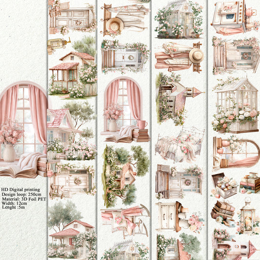 PET 3D raised Spring Landscape 6 tape,one roll fashion, junk journal, scrapbooking,bullet journal, card making.