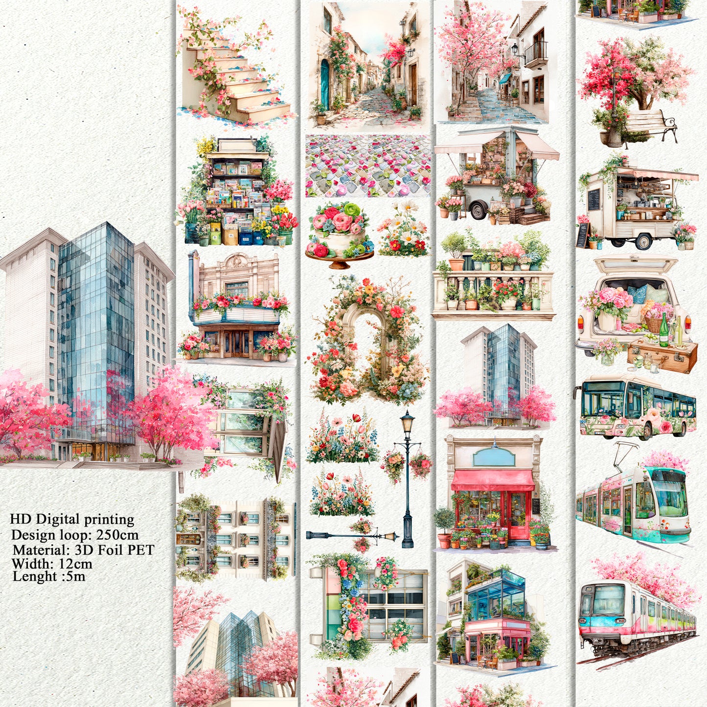 PET 3D raised Summer/Spring in the city Landscape tape