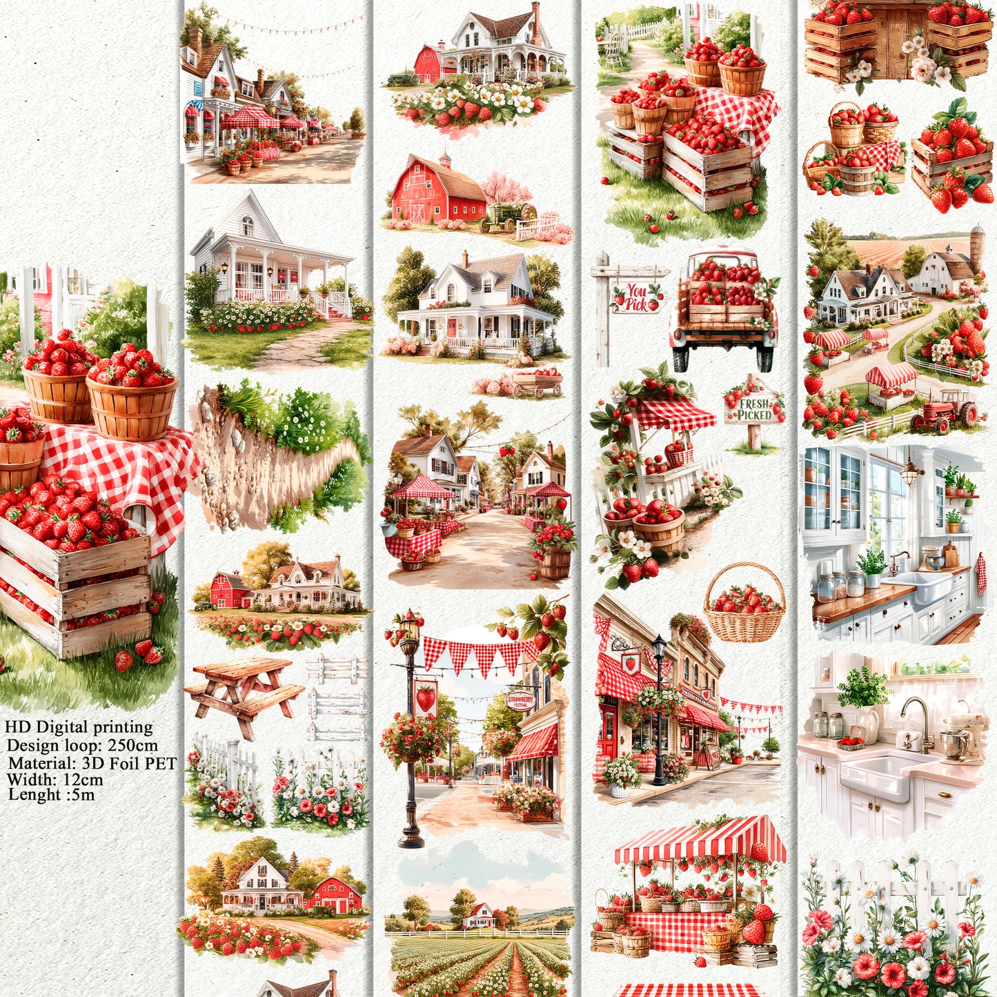 BUNDLE Strawberry  PET 3D raised tape