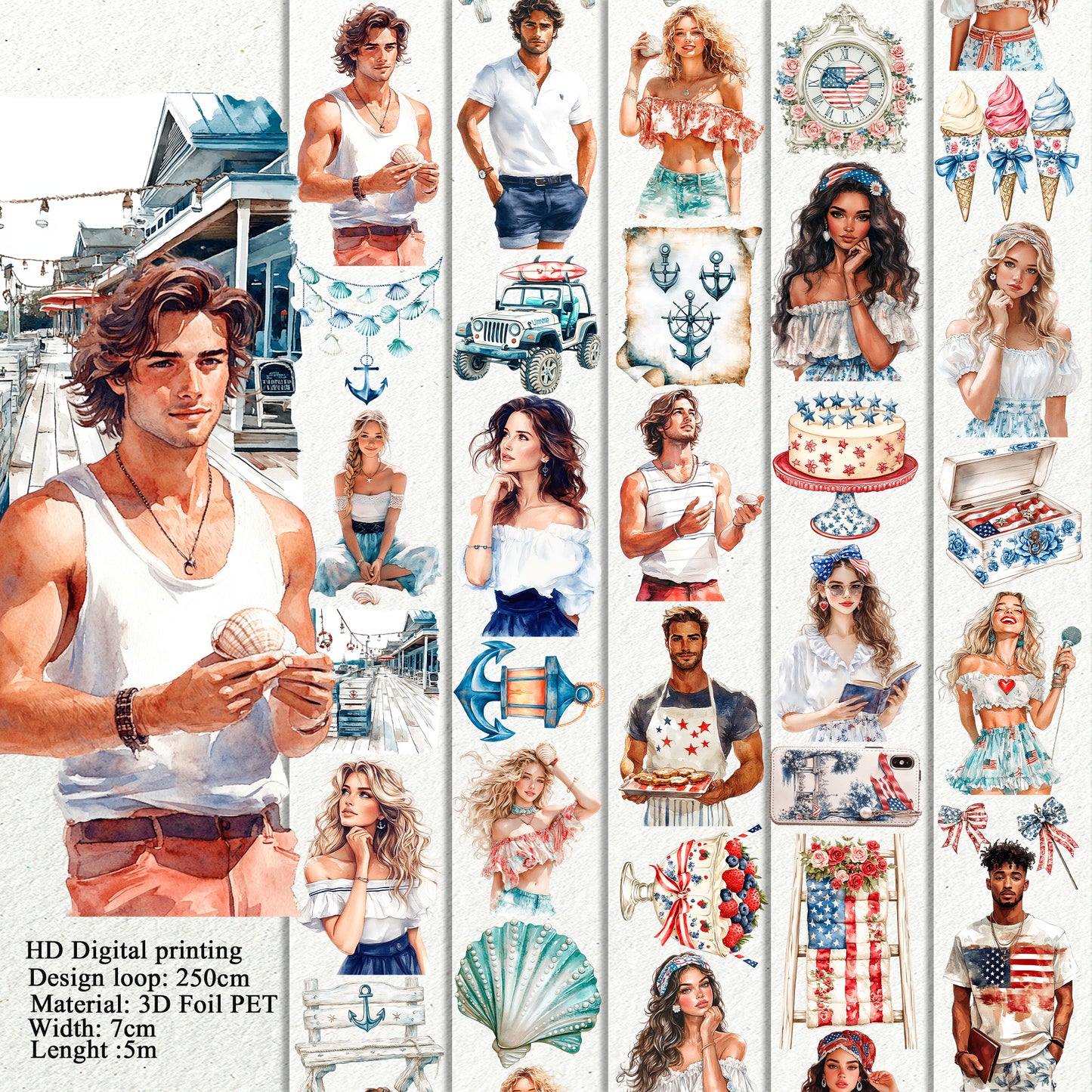 Summer Anchor and Grandmillennial Patriotic PET 3D raised tape