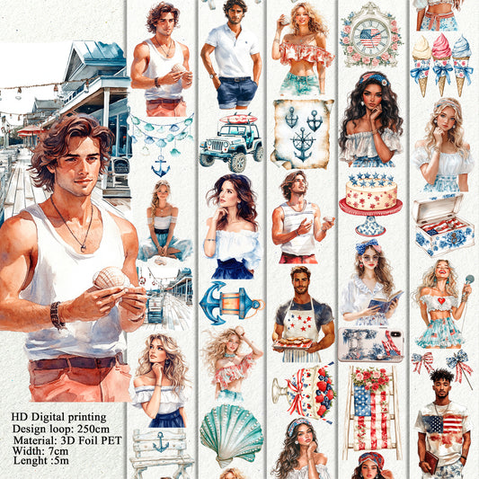 Summer Anchor and Grandmillennial Patriotic PET 3D raised tape