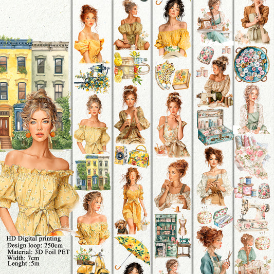 Summer city and Vintage sewing PET 3D raised tape