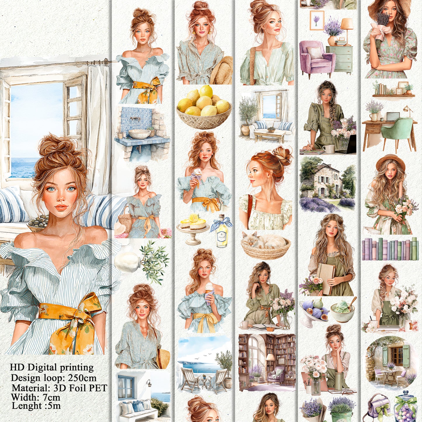 Summer seaside and Lavender planner PET 3D raised tape