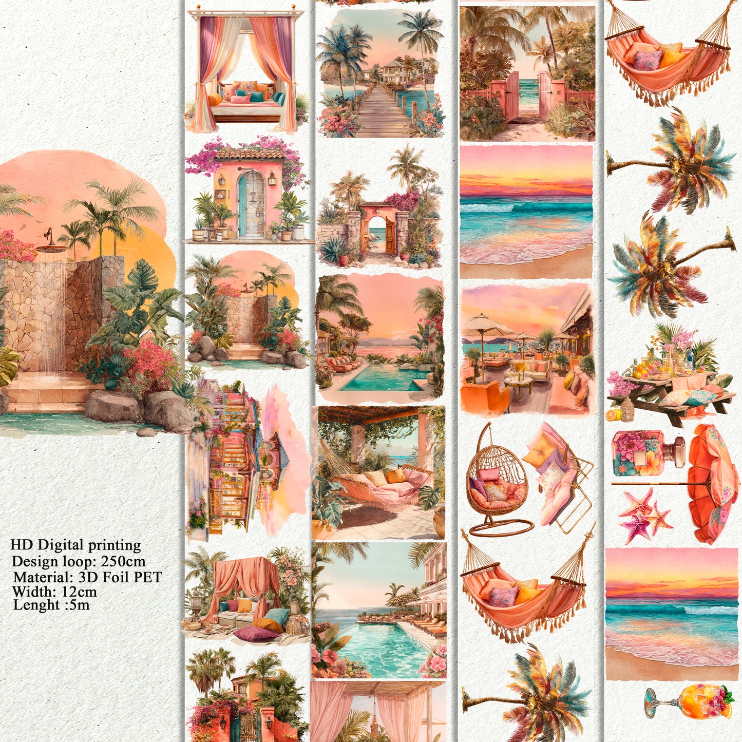 PET 3D raised Sunset Beach Club Landscape tape