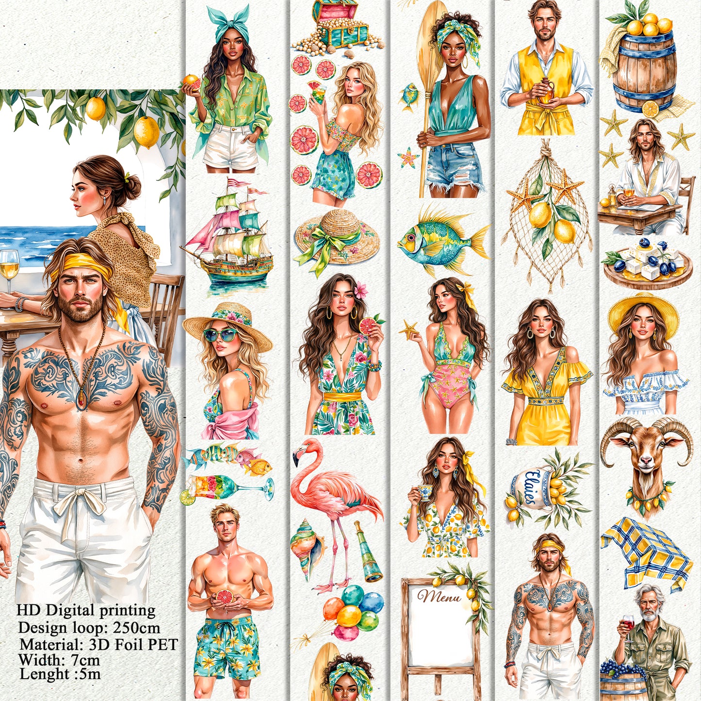 Tropical Lagoon and Rustic Taverna by the Sea PET 3D raised tape