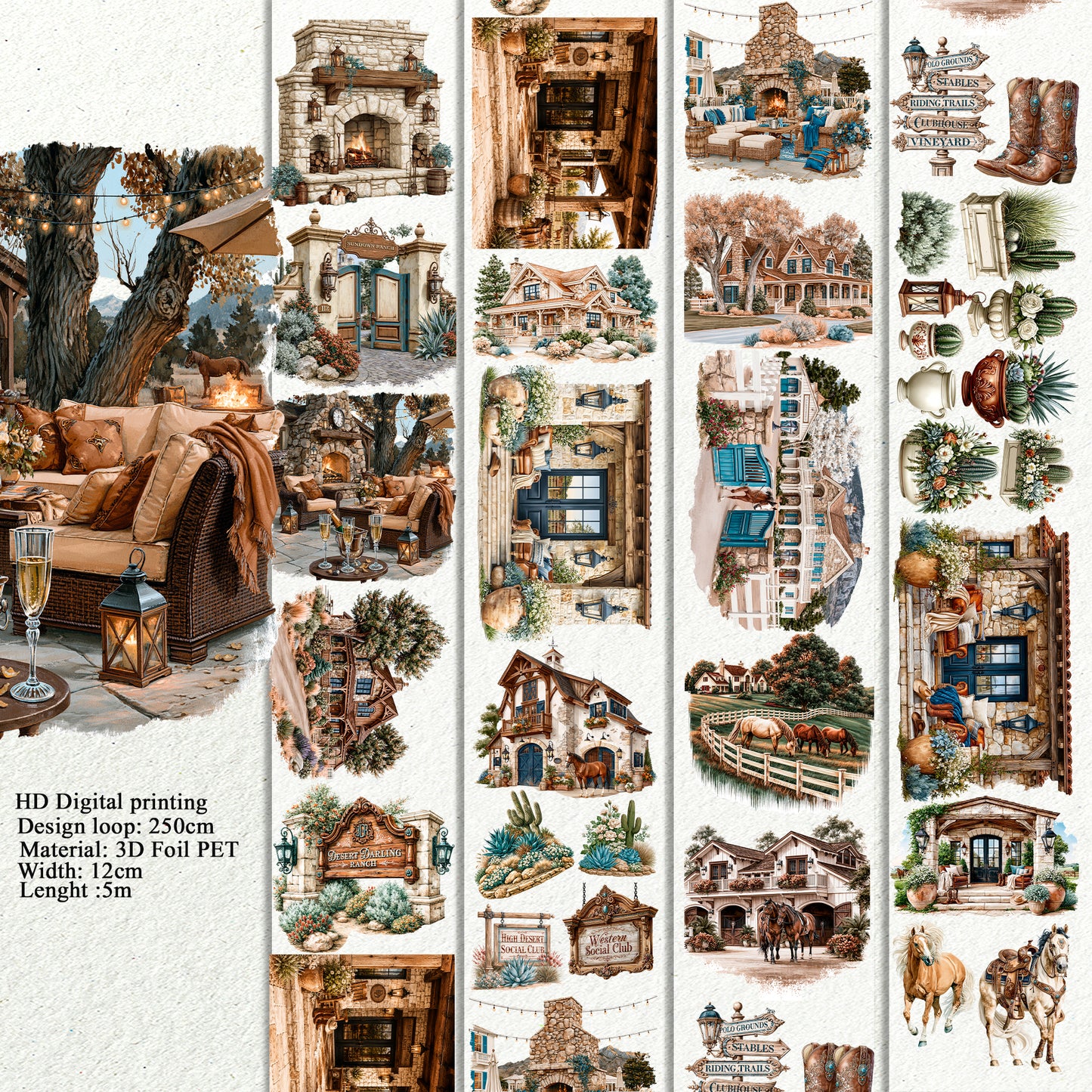 PET 3D raised Western Social Club Landscape tape